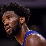 Joel Embiid of Philadelphia 76ers takes part in a training session in preparation for the Shenzhen match of the NBA China Games in Shenzhen city, sout